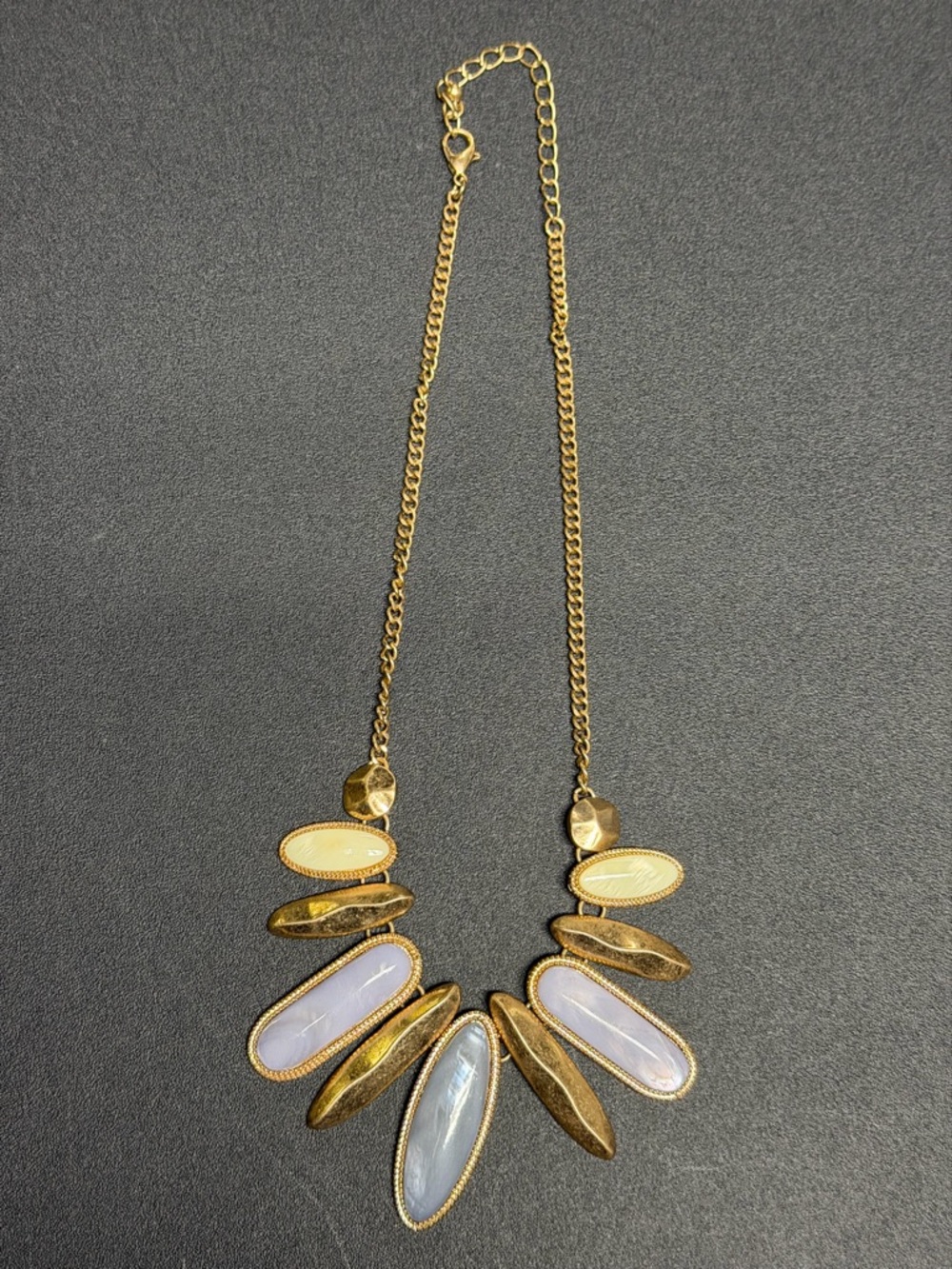 Gold-Tone Necklace with Pale Blue and Cream Stone Accents - Picture 2 of 11